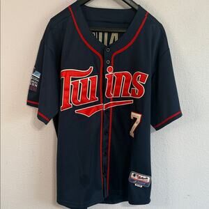 Vintage Joe Mauer Minnesota Twins Men Navy Button Down Baseball Jersey Size 3XL